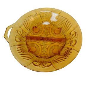 Indiana Glass Amber Killarney Divided 2 part Tab Handle Relish Dish Bowl